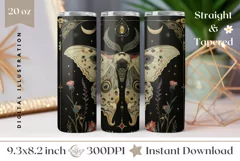 Vintage Moth Tumbler Wrap Design, Celestial Tumbler Template Product Image 1