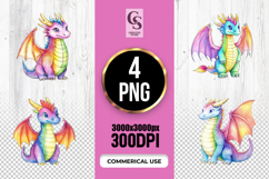 Rainbow Dragon Watercolor Clipart PNG Product Image 1