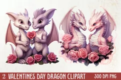 Watercolor Valentine's Day Dragon Clipart, Dragon Watercolor Product Image 1