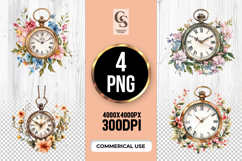 Floral Pocket Watch Clipart Sublimation PNG Product Image 1