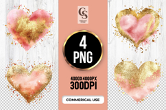 Gold Glitter Watercolor Heart Clipart Sublimation PNG Product Image 1