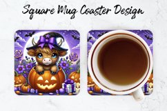 Halloween Highland Cow Mug coaster | Coaster | Sublimation Product Image 1
