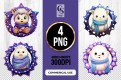 Cute Winter Hedgehog Star Frame Clipart Sublimation PNG Product Image 1