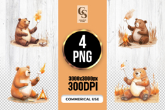 Watercolor Campfire Bear Clipart Sublimation PNG Product Image 1