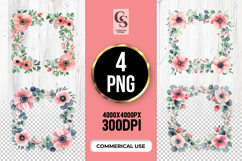 Pink Floral Frame Clipart Sublimation PNG Product Image 1