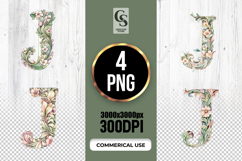 Floral Letter J Watercolor Monogram Clipart Sublimation PNG Product Image 1