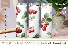 Watercolor Cowberry Tumbler Wrap, Berries Tumbler PNG Product Image 1