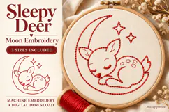 Sleepy Deer Moon Embroidery Design Product Image 1