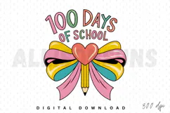 Coquette Bow 100 Days of School Sublimation PNG Product Image 1