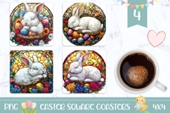 Stained Glass Bunny Coaster Template, Easter Bunny PNG Product Image 1
