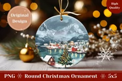 Winter Village Round Ornament, Winter Lake Ornament PNG Product Image 1
