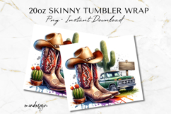 Western Cowboy Boots Tumbler Wrap, Vintage Truck Sublimation Product Image 2