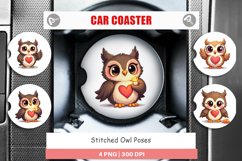 Stitched Owl Poses Car Coaster Product Image 1