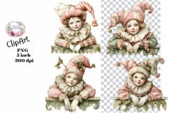 Christmas, Elfs, Ephemera, PNG, watercolor, Clipart Product Image 1