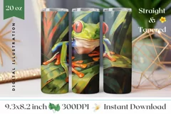 Green Frog Tumbler Wrap, Tropical Tumbler Sublimation Design Product Image 1