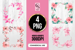 Pink Floral Frame Clipart Sublimation PNG Product Image 1
