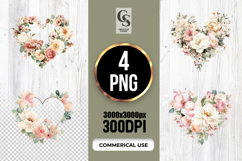 Soft Floral Heart Wreath Clipart Sublimation PNG Product Image 1