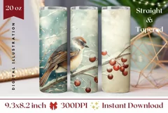 Christmas Bird Tumbler Wrap, Winter Forest Tumbler Template Product Image 1