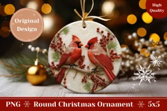 Christmas Round Ornament 3D , Cardinals Ornament Sublimation Product Image 1