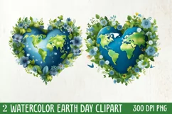 Watercolor Earth Day Clipart, Planet Earth Clipart Product Image 1