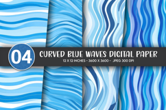 Curved Blue Waves Digital Paper Product Image 1