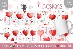 Red Lollipop Mug Designs, Red Love Hearts Mug Wraps Product Image 1