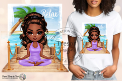 Yoga Meditation Chibi clipart, Wellness Chibi black girl PNG Product Image 4