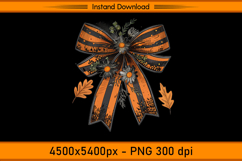 Halloween Orange and Black Bow with Flowers PNG Product Image 1