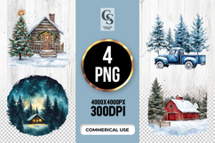 Snow Cabin &amp; Winter Truck Clipart Sublimation PNG Product Image 1