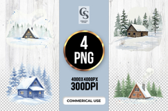 Snow Cabin Forest Clipart Sublimation PNG Product Image 1