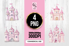 Watercolor Pink Fairytale Castle Clipart Sublimation PNG Product Image 1