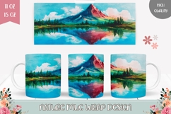 Watercolor Lake Mug Wrap Design, Mountain Mug Template Product Image 1