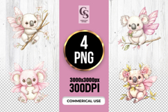 Pink Fairy Koala Watercolor Clipart Sublimation PNG Product Image 1