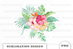 Watercolor Tropical Flowers Bouquet png Product Image 1