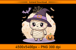 Cute Mummy Witch Girl Halloween Sublimation Design PNG Product Image 1