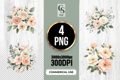 Watercolor Neutral Floral Bouquet Clipart Sublimation PNG Product Image 1