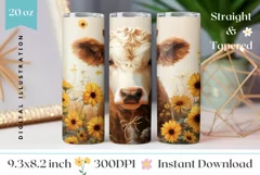 Cute Cow Tumbler Design, Sunflowers Tumbler Sublimation Product Image 1