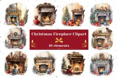 Watercolor Christmas Fireplace Clipart, Christmas Clipart Product Image 1