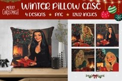Retro Christmas Woman Pillowcase, Christmas Tree Pillow PNG Product Image 1