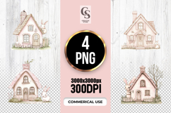 Cute Bunny Cottage House Clipart Sublimation PNG Product Image 1