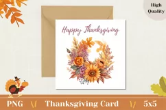Happy Thanksgiving Card, Watercolor Autumn Wreath PNG Product Image 1