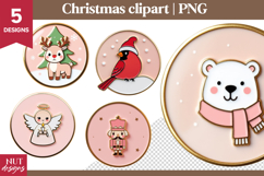 Christmas Clipart, Pink Christmas Enamel pin Clipart PNG Product Image 1
