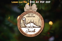 Dinosaur Christmas Ornament SVG laser cut file for Glowforge Product Image 1