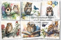 Watercolor Owls Scrapbooking Paper | Owls Backgrounds Product Image 1