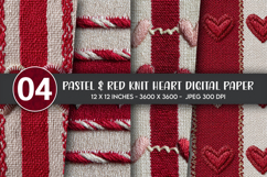 Pastel &amp; Red Knit Heart Digital Paper Product Image 1
