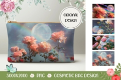 Pink Roses Cosmetic Bag, Floral Cosmetic Bag Print Product Image 1