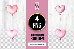 Watercolor Heart Balloon Clipart Sublimation PNG Product Image 1