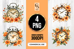 Vintage Floral Clock Clipart Sublimation PNG Product Image 1