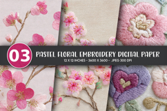 Pastel Floral Embroidery Digital Paper Product Image 1
