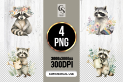 Watercolor Floral Raccoon Illustration Clipart PNG Product Image 1